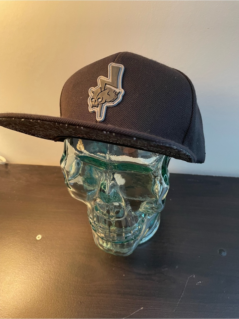 Black Snapback Hat with Skull Pin - Men's Accessory